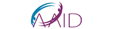 The image displays a logo with text that reads 'AID' in large, bold letters, followed by a smaller text beneath it that appears to be a stylized representation of a person's profile or head.