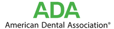 The image displays a logo with the text  ADA  prominently at the center, which stands for American Dental Association, along with its tagline  American Dental Association  below. The logo features a stylized letter  A  in green and blue, set against a light grey background.